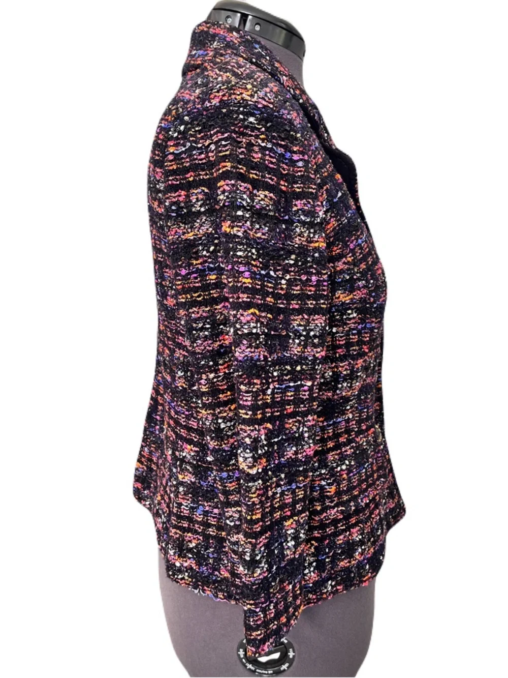 St. John Black Mulitcolor Tweed 3/4 Sleeve Blazer, Size 14